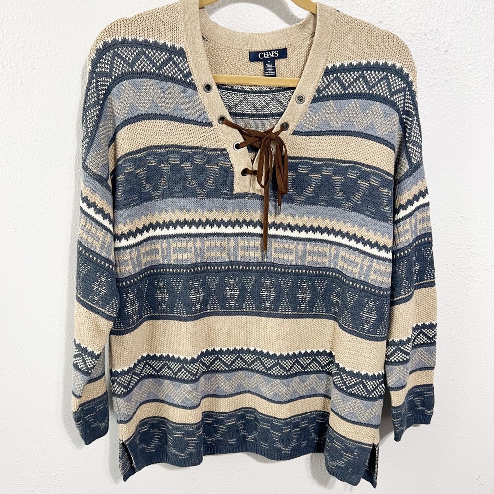 Chaps southwest style sweater lace up med